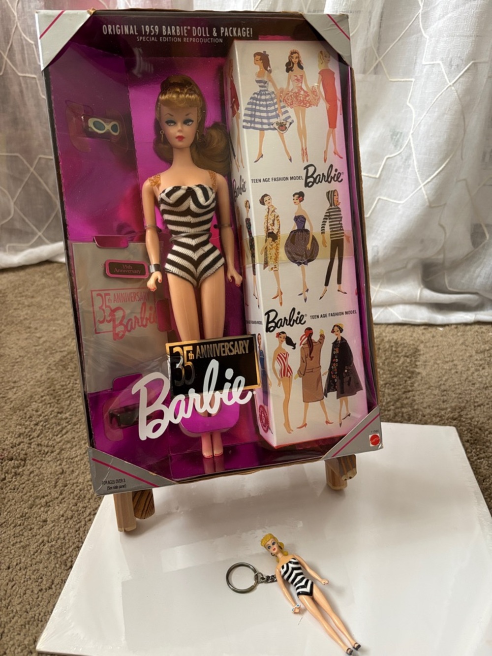 1993 Reproduction of the 1959 Barbie & Package—-35th Anniversary & Keychain